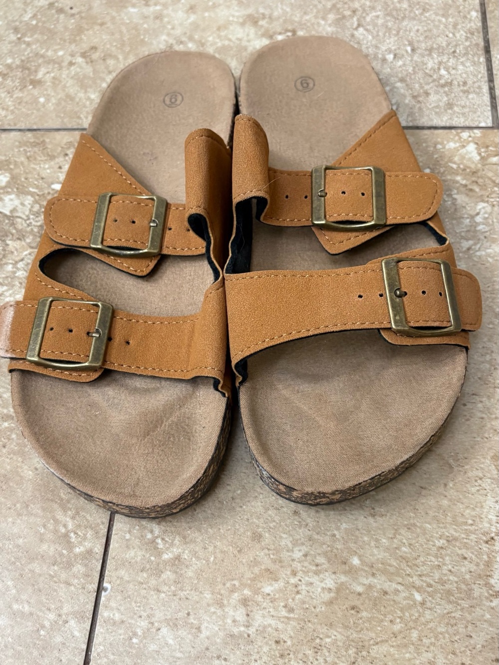 New women’s size 6 Double-Buckle Comfort Sandals in Tan